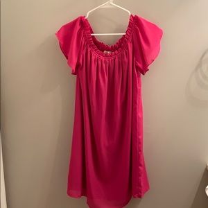 Hot pink, off the shoulder dress